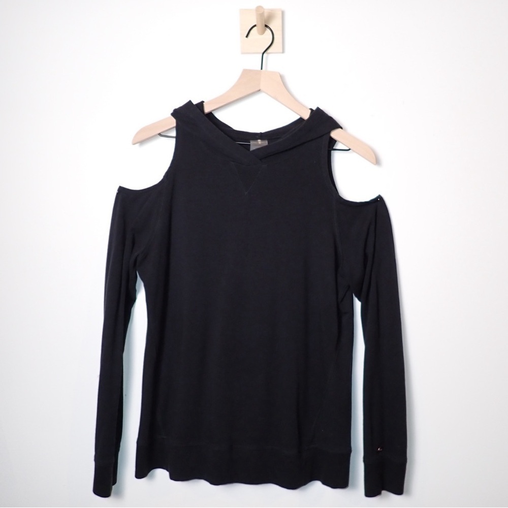 Calia by Carrie Underwood Black Hoodie Long Sleeve Cold Shoulder Sweater size M